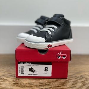 See Kai Run Peyton High Top Sneaker in Black Leather, US Toddler Size 8 - NEW